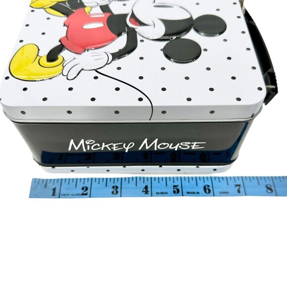 Mickey and Minnie Mouse Metal Lunch Box 9x7x3.5 Polka Dot Black White Design - Picture 10 of 11